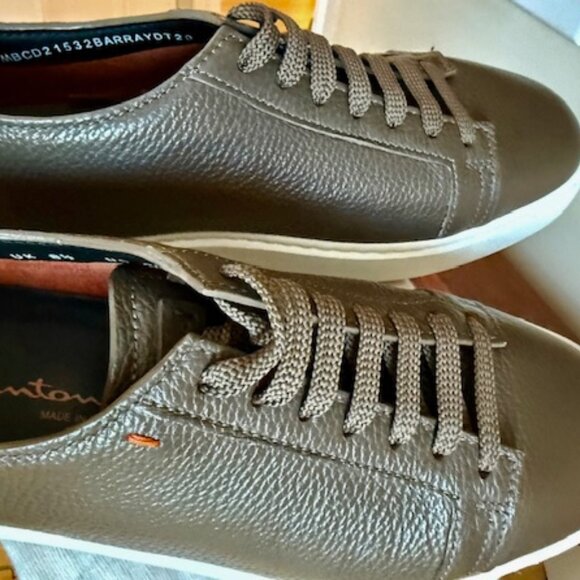 SANTONI Hammered Leather lowtop sneakers, Brn-Grn, NwoT, w/Bags, 9.5 US, RT$720 - Picture 9 of 11